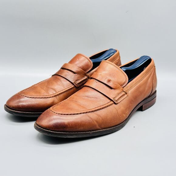 Cole Haan Shoes Men 9 Brown Leather Grand OS Penny Loafers Moc Toe Slip On Dress - Picture 4 of 14